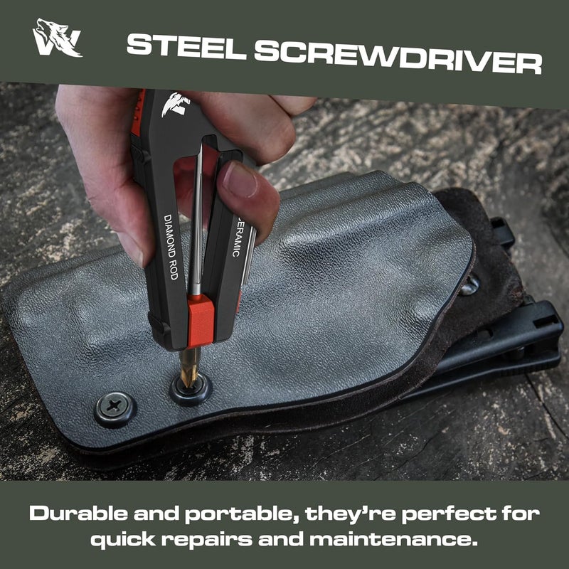 ODENWOLF Blade Professor - Pocket Knife Sharpener - 7 in 1 Portable Handheld Tool with Tungsten Ceramic and Diamond Rods - Compact Portable Knife Sharpener for Hunting, Camping and EDC - Image 4